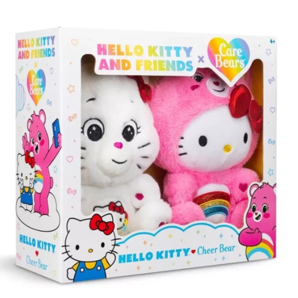 Hello Kitty Loves Cheer Bear 10" Collectible Care Bears Plush 2-Pack - Soft, Hug - Picture 4 of 6